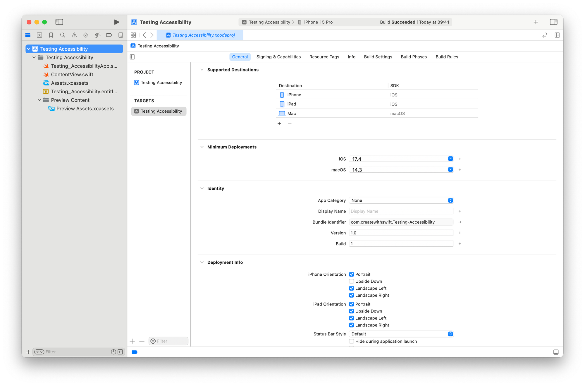 Xcode screenshot showing the targets options