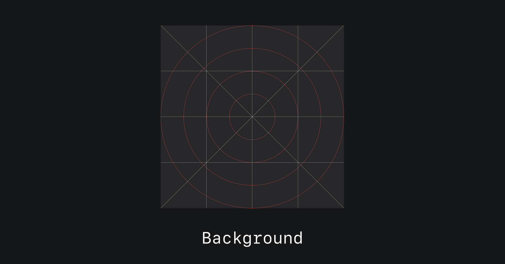 Dark squared grid with four circles overlayed on top of it from the edges of the square to the center