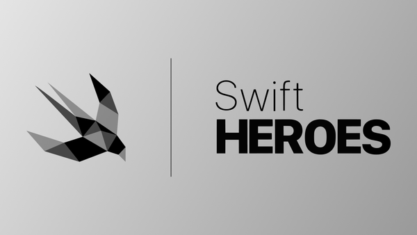Logo of Create with Swift and Swift Heroes name on a silver gradient background