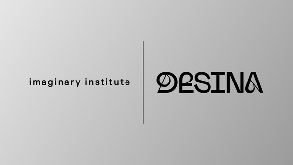 imaginary institute logotype and the desina festival logotype on a silver gradient background 