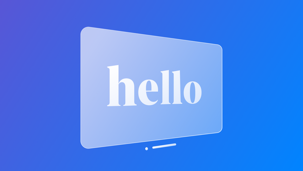 Blue gradient background with a visionOS app window showing a hello text on the center